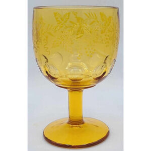 VTG Indiana Glass Amber Embossed Grapevine Thumbprint Goblet